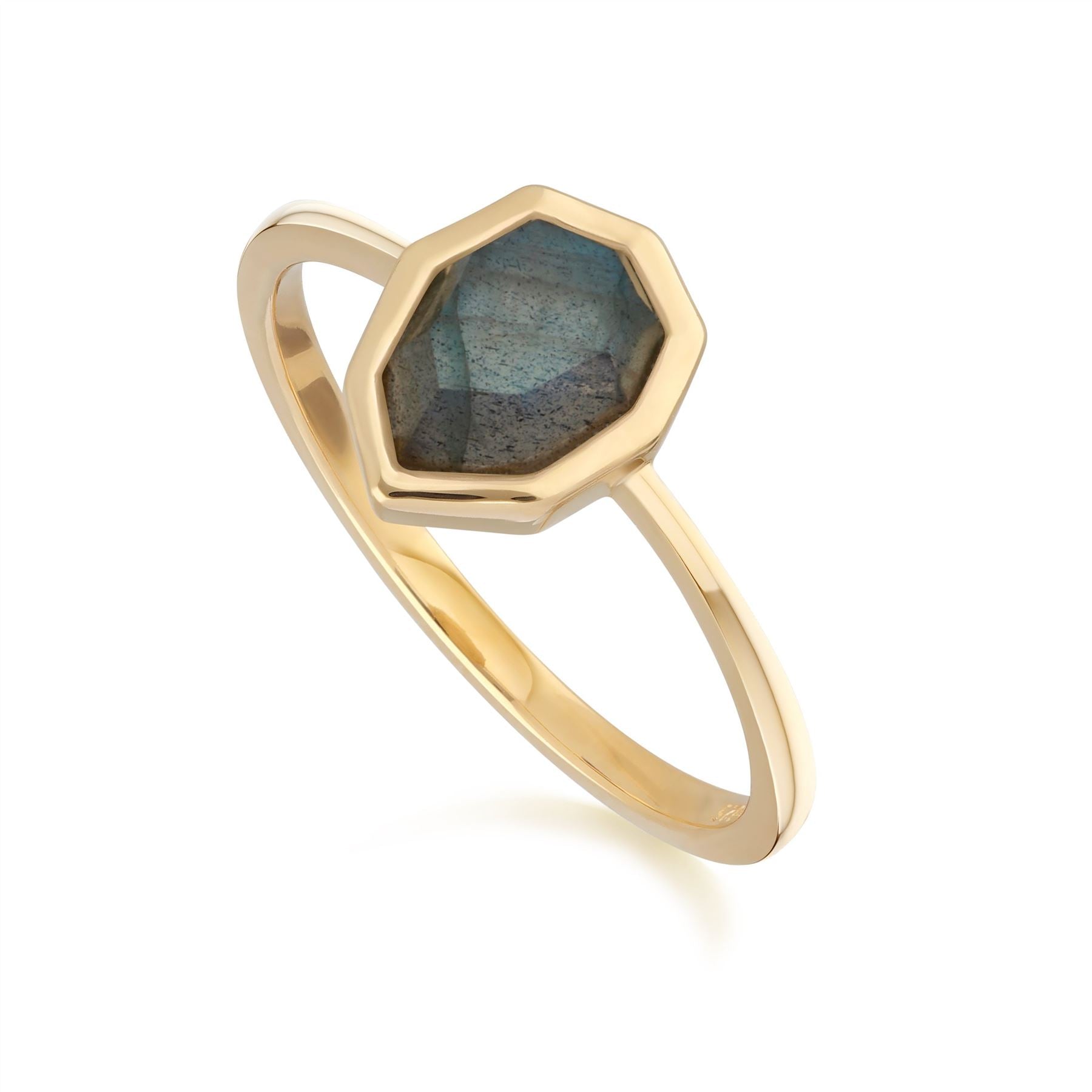 Irregular B Gem Labradorite Ring in Gold Plated Sterling Silver Side