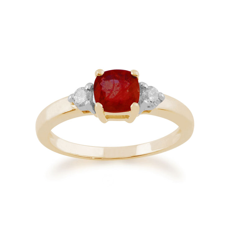 Anello con pietra singola in oro giallo 9 ct da 0,80 ct con rubino naturale e diamante