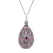 Ciondolo a forma di uovo Fabergé in stile Art Nouveau in argento 925 con ametista