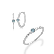Anello e orecchini a cerchio con acquamarina in argento 925 Essentiel