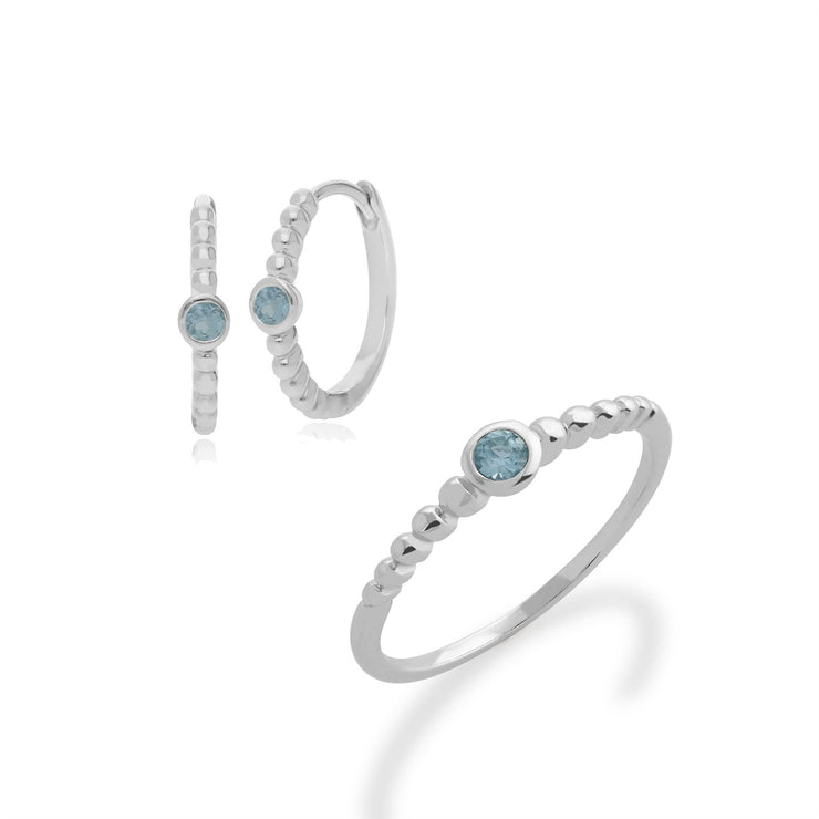 Anello e orecchini a cerchio con acquamarina in argento 925 Essentiel