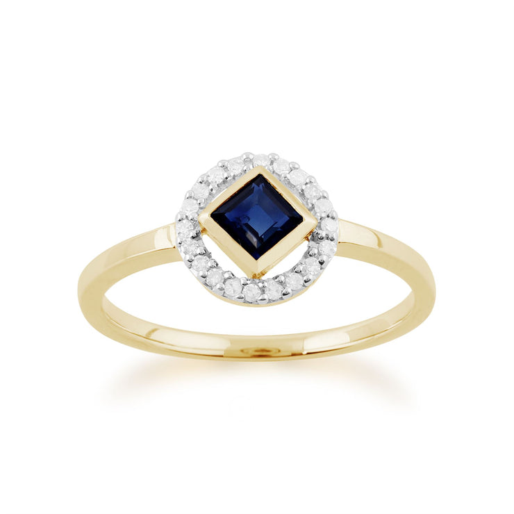 Anello Gemondo con zaffiro, oro giallo da 9 ct, zaffiro da 0,34 ct e anello con diamanti