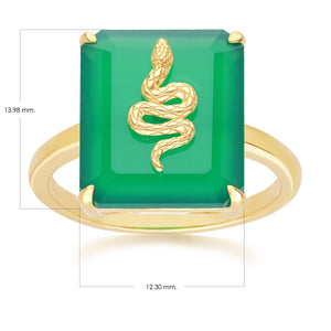 Grand Deco Anello Serpente in Calcedonio Verde in Argento Sterling Placcato Oro