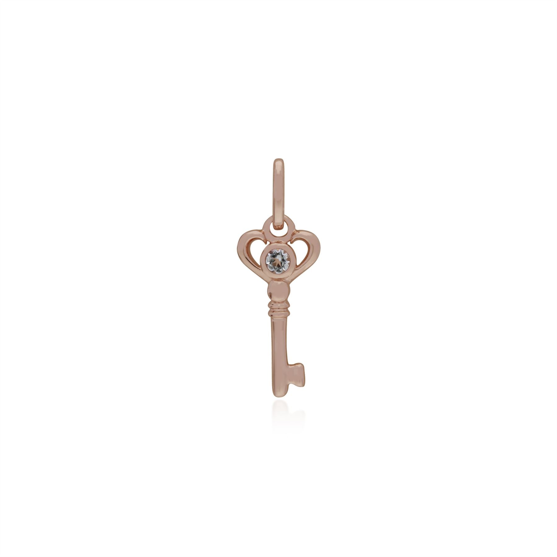 Ciondolo classico con lucchetto a cuore in argento 925 placcato oro rosa e ciondoli chiave con topazio bianco