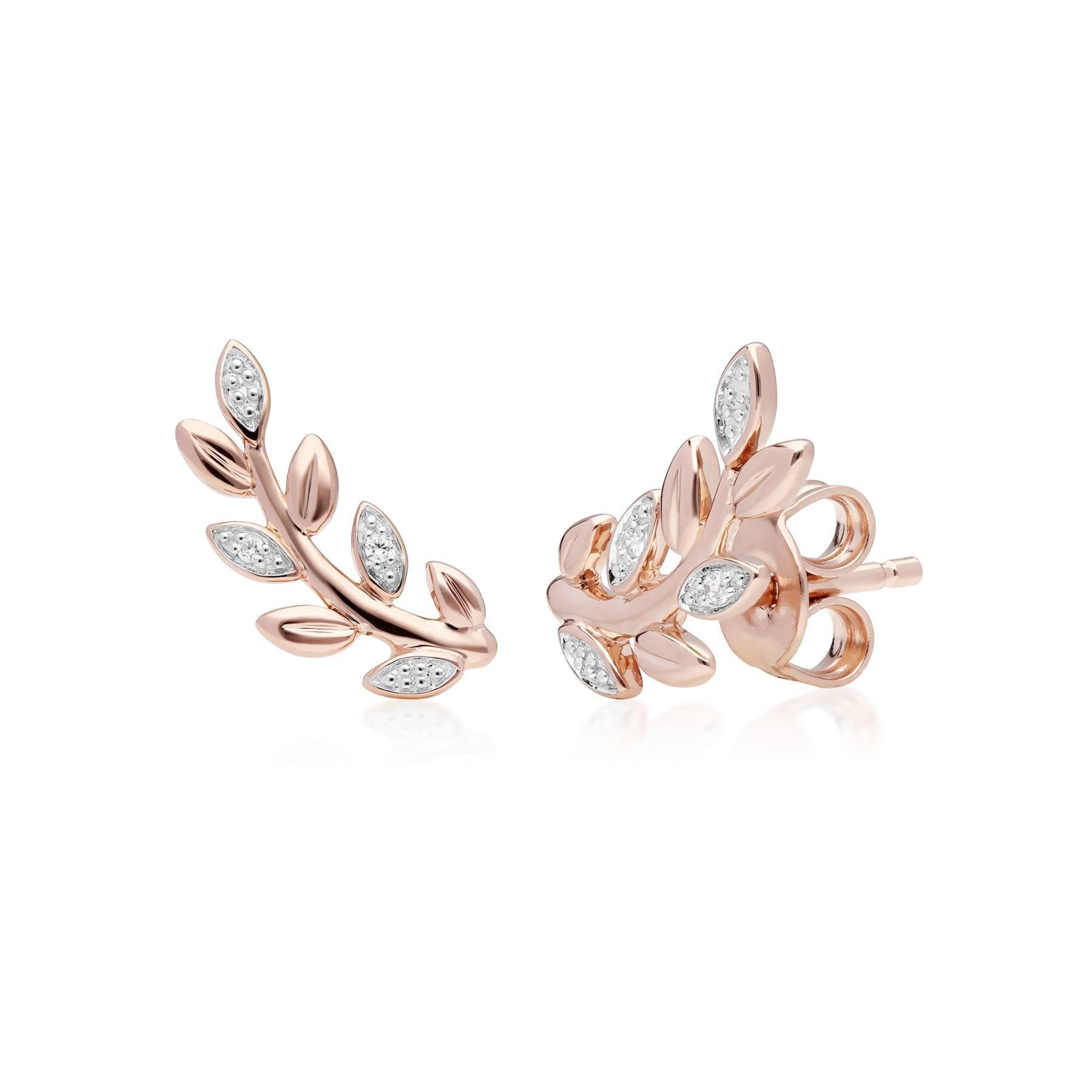 9ct Rose GoldOlive Branch Leaf Diamond Stud Earrings