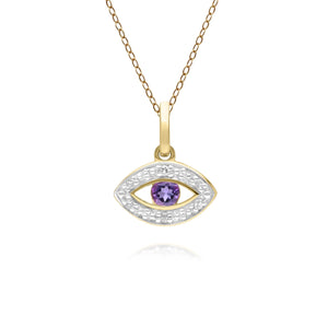ECFEW™ Delicata Collana con Ciondolo Evil Eye con ametista e diamanti in oro giallo da 9 carati