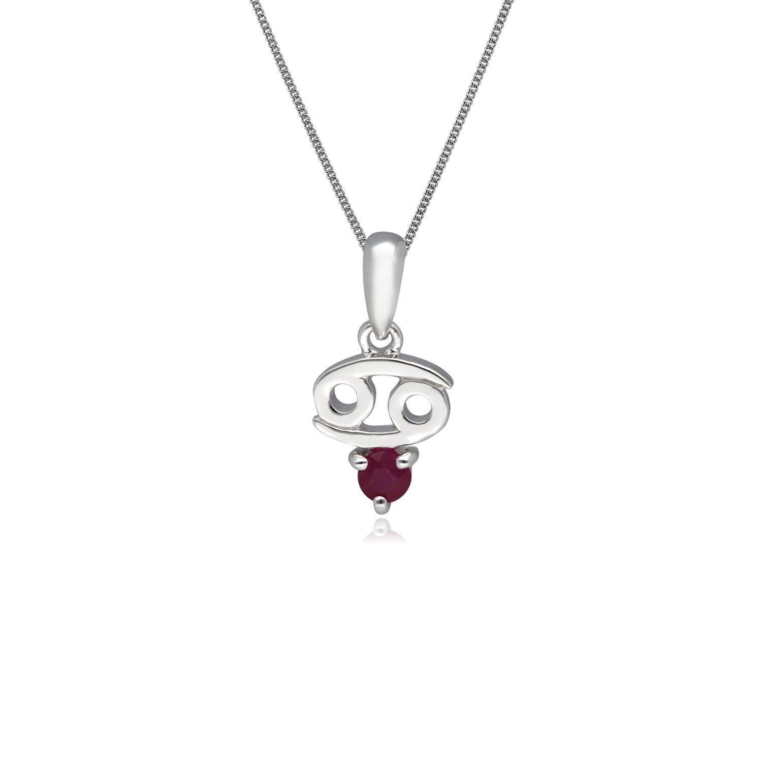 Ruby Cancer Zodiac Necklace in 9ct White Gold