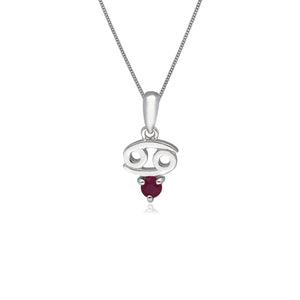Ruby Cancer Zodiac Necklace in 9ct White Gold