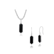 Ciondolo con prisma esagonale geometrico in onice nero geometrico in argento 925 e orecchini pendenti