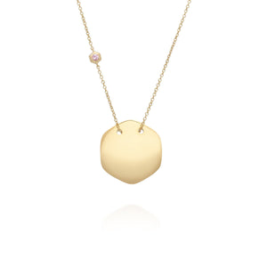 Morganite Engravable Necklace in Yellow Gold Plated Sterling Silver