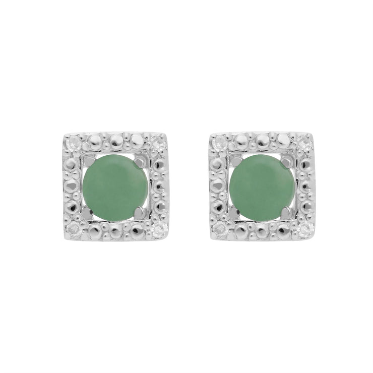 Orecchini a bottone classici in giada 375 in oro bianco e orecchini con diamanti quadrati