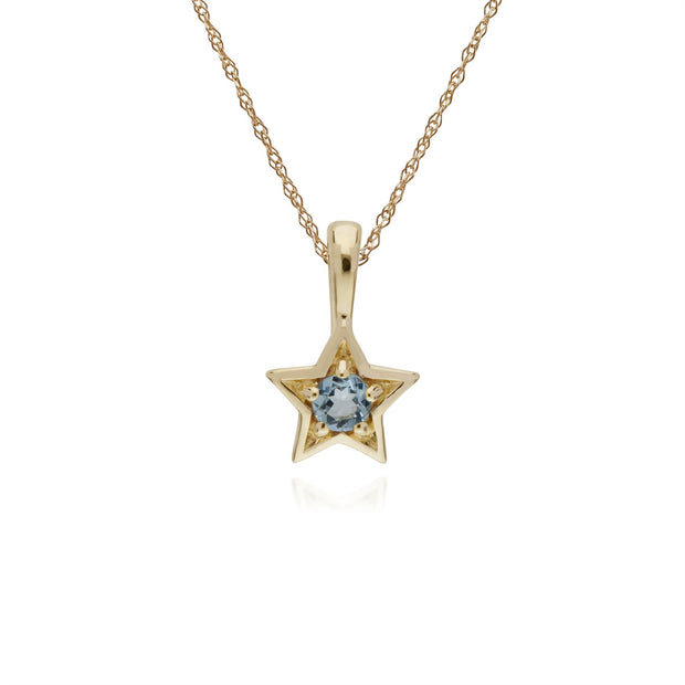 Collana con acquamarina, pendente a stella con pietra singola acquamarina in oro giallo da 9 ct su catena da 45 cm