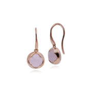 Orecchini pendenti circolari geometrici Pain de Sucre in argento 925 placcato oro rosa quarzo rosa
