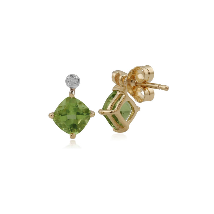 Orecchini classici con peridoto quadrato e diamante a lobo in oro giallo 375 