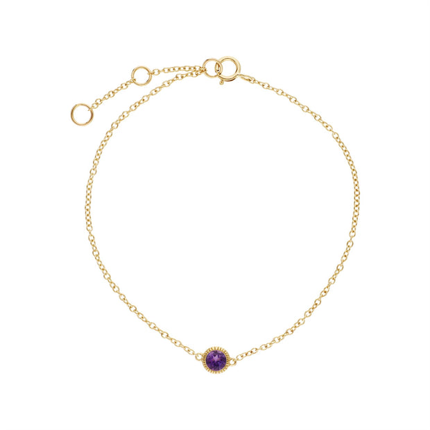 Bracciale con ametista, bracciale con ametista tondo Milgrain in oro giallo da 9 ct con pietra singola da 19 cm