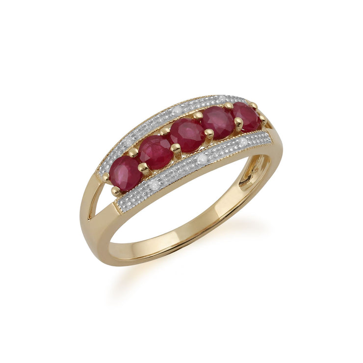 Anello Gemondo con rubino, anello in oro giallo da 9 ct con rubino e diamanti da 0,81 ct