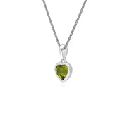Ciondolo a forma di cuore con peridoto in pietra singola in argento sterling su catena da 45 cm