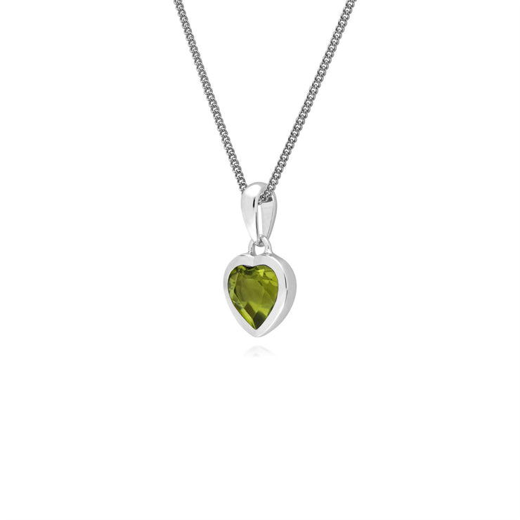 Ciondolo a forma di cuore con peridoto in pietra singola in argento sterling su catena da 45 cm