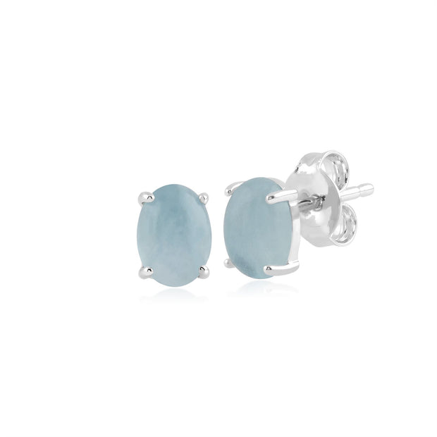 Classici orecchini ovali  e pendente collana con acquamarina opaca in argento 925