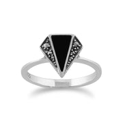 Anello Art Déco Gemondo in argento sterling 925 da 0,5 ct con onice nero e marcasite