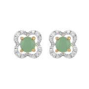 Orecchini a bottone classici in giada 375 in oro giallo e rivestimento per orecchie con fiori di diamanti