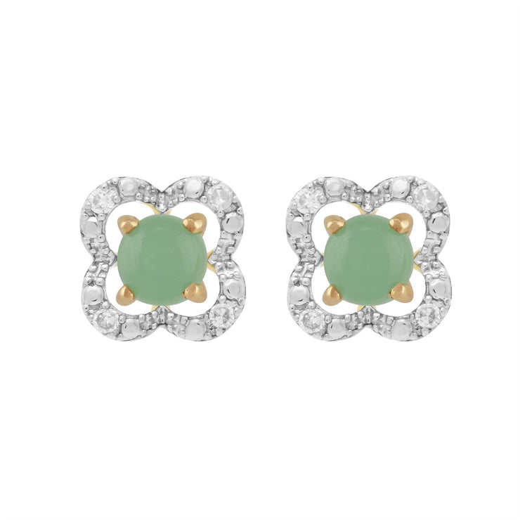 Orecchini a bottone classici in giada 375 in oro giallo e rivestimento per orecchie con fiori di diamanti