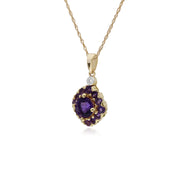 Pendente da s in oro giallo da 9 ct con ametista e diamanti quadrati su catena da 45 cm