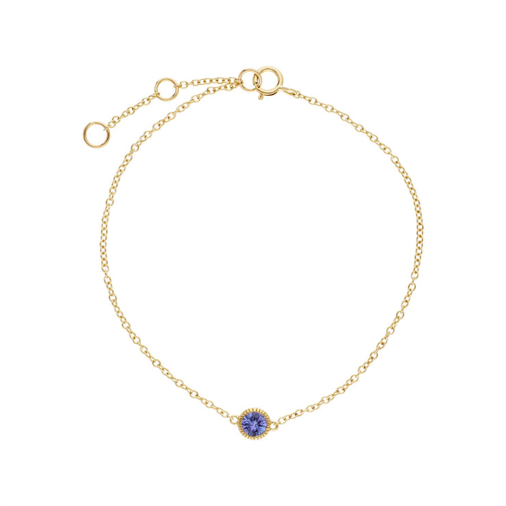 Bracciale con tanzanite, bracciale in oro giallo da 9 ct con pietra singola  rotondo Milgrain da 19 cm