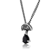 Ciondolo in stile Art Nouveau in argento 925 con zaffiro a pera e marcasite