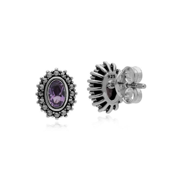 Orecchini di ametista, ametista sterling e marcasite febbraio Orecchie in stile Art Nouveau