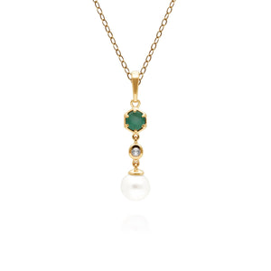 Modern Pearl, Emerald & Topaz Drop Pendant in Gold Plated Sterling Silver