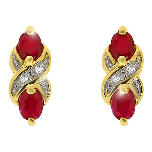 Orecchini a bottone in stile Art Nouveau in oro giallo 375 con rubini e diamanti