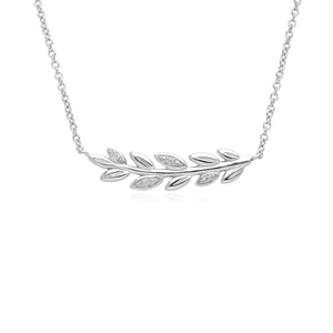 9ct White Gold O Leaf Diamond Necklace