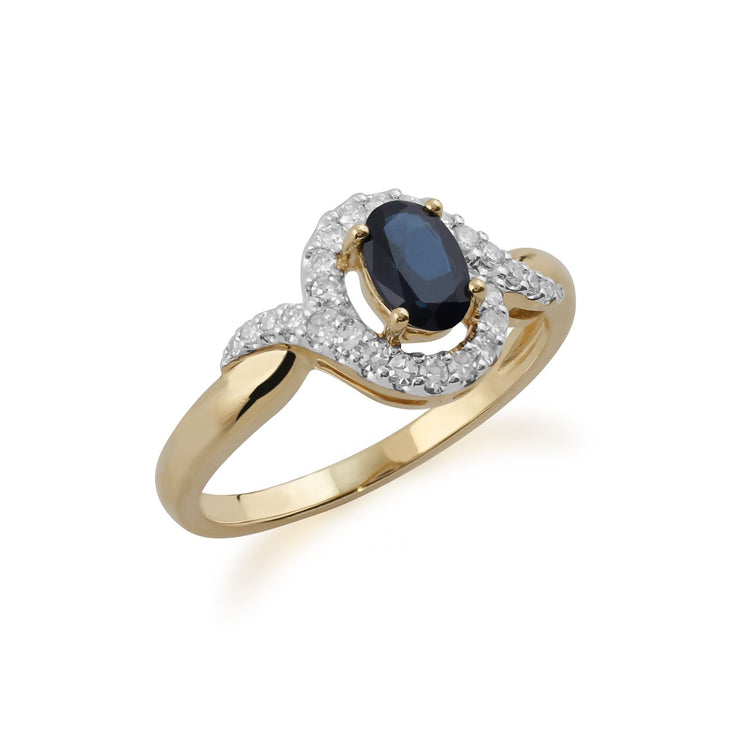 Anello Gemondo con zaffiro, anello in oro giallo da 9 ct con zaffiro da 0,63 ct e diamante - Zaffiro