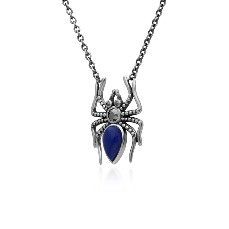 Collana con lapislazzuli, argento sterling con lapislazzuli da 1 carato e marcasite con guscio di tartaruga da 0,12 ct, collana da 45 cm