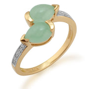Anello in giada gemondo, argento sterling placcato in oro da 1,34 ct CT GIADA e anello con due pietre di diamanti 3PT
