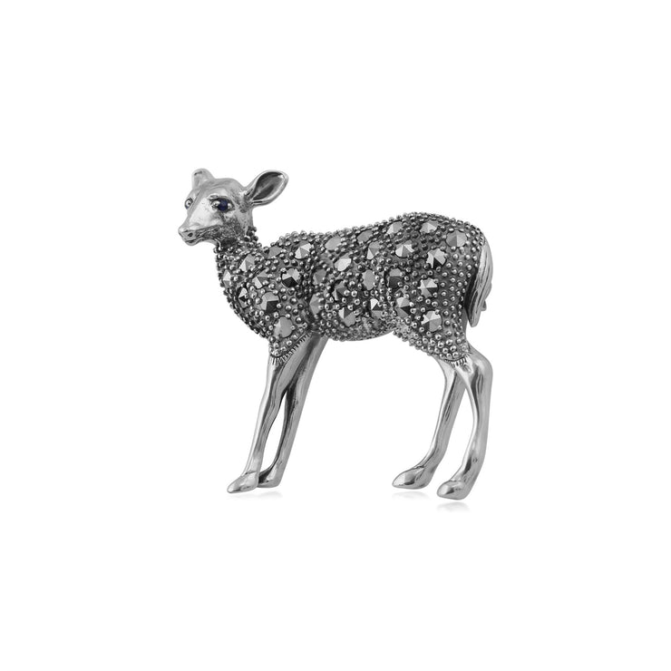 Spilla marcasite, zaffiro in argento sterling e spilla cervo marcasite