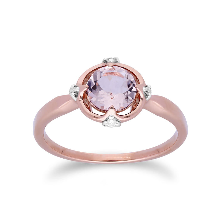 Anello Gemondo con Morganite Halo in oro rosa da 9 ct e diamanti a taglio rotondo