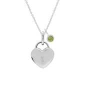 Classico ciondolo con lucchetto a cuore in argento 925 e ciondoli con peridoto