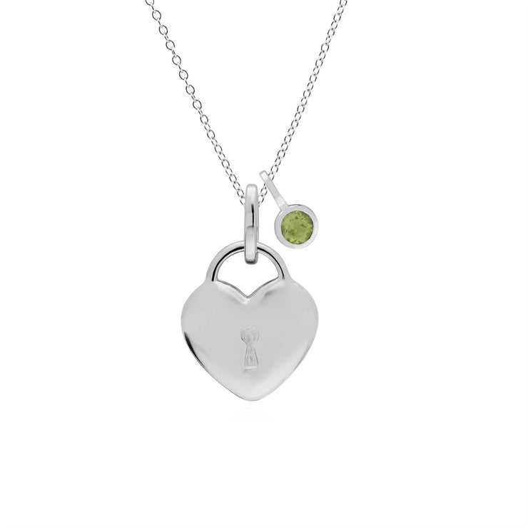 Classico ciondolo con lucchetto a cuore in argento 925 e ciondoli con peridoto