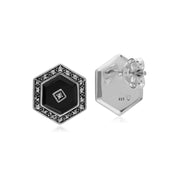 Orecchini esagonali in argento sterling con onice nero e marcasite