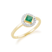 Anello Gemondo con smeraldo, anello in oro giallo da 9 ct con smeraldo da 0,27 ct e anello con diamanti