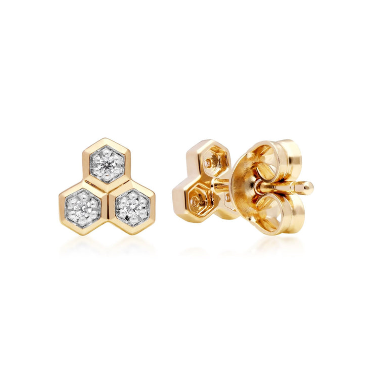 Orecchini a lobo geometrici trilogia in oro giallo 375 con diamanti