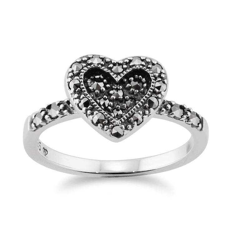 Anello Gemondo Marcasite, anello in argento 0,32 CT con pavé di marcasite in stile cuore