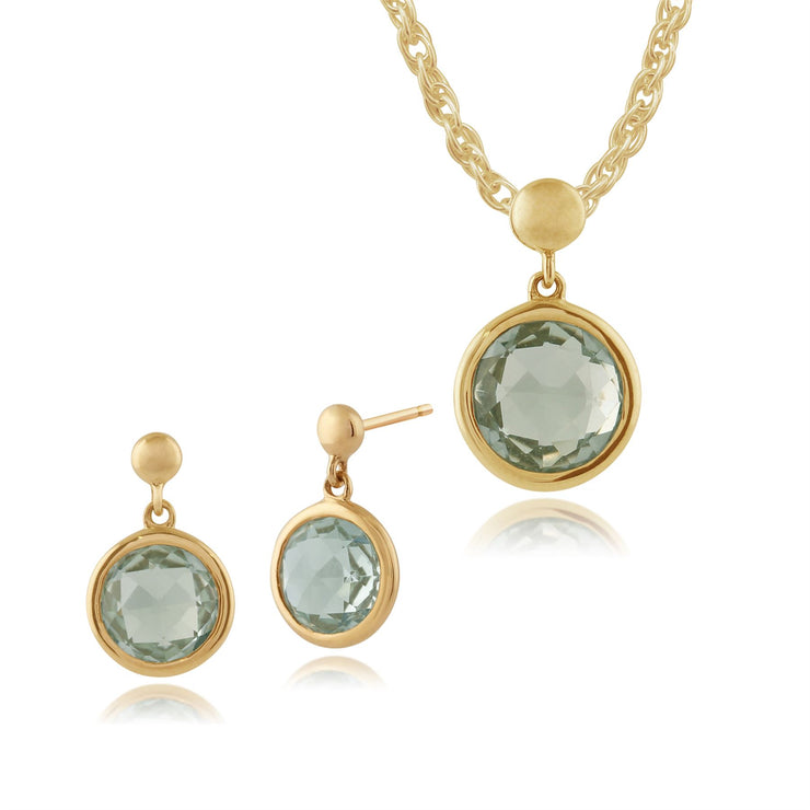 Orecchini pendenti e pendenti Classici con castone rotondo in oro giallo 375 con quarzo verde