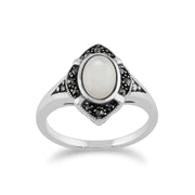 Anello Art Déco Gemondo, argento sterling 925 da 1,00 carati, madreperla e anello Art Déco con marcasite
