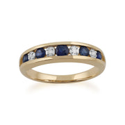 Anello Gemondo con zaffiro, anello Half Eternity in oro giallo da 9 ct con zaffiro da 0,49 ct e diamanti