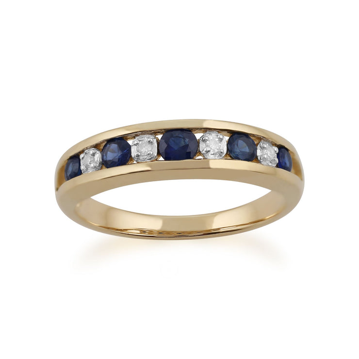 Anello Gemondo con zaffiro, anello Half Eternity in oro giallo da 9 ct con zaffiro da 0,49 ct e diamanti