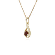 Collana con granato a goccia in pietra singola in oro giallo da 9 ct, collana da 45 cm