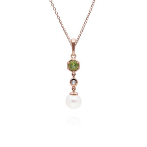 Pendente con catena a goccia moderno con perla, peridoto e topazio in argento sterling placcato oro rosa